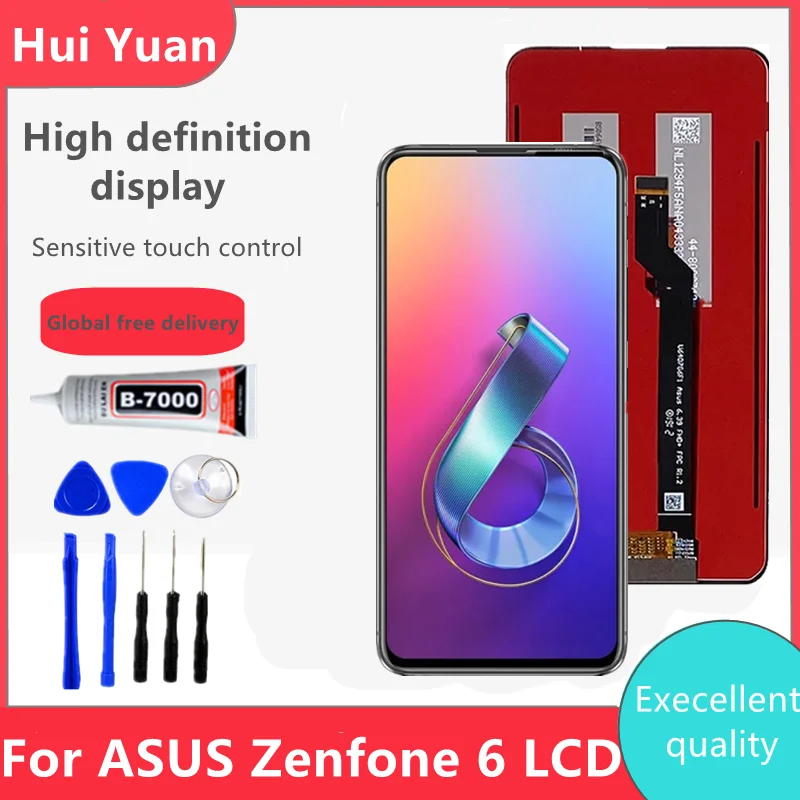 

ЖК-дисплей 6,4 ''для Asus Zenfone 6 ZS630KL, сенсорный экран, дигитайзер, датчик в сборе для Asus _ i01wd Zenfone 6z, ЖК-рамка