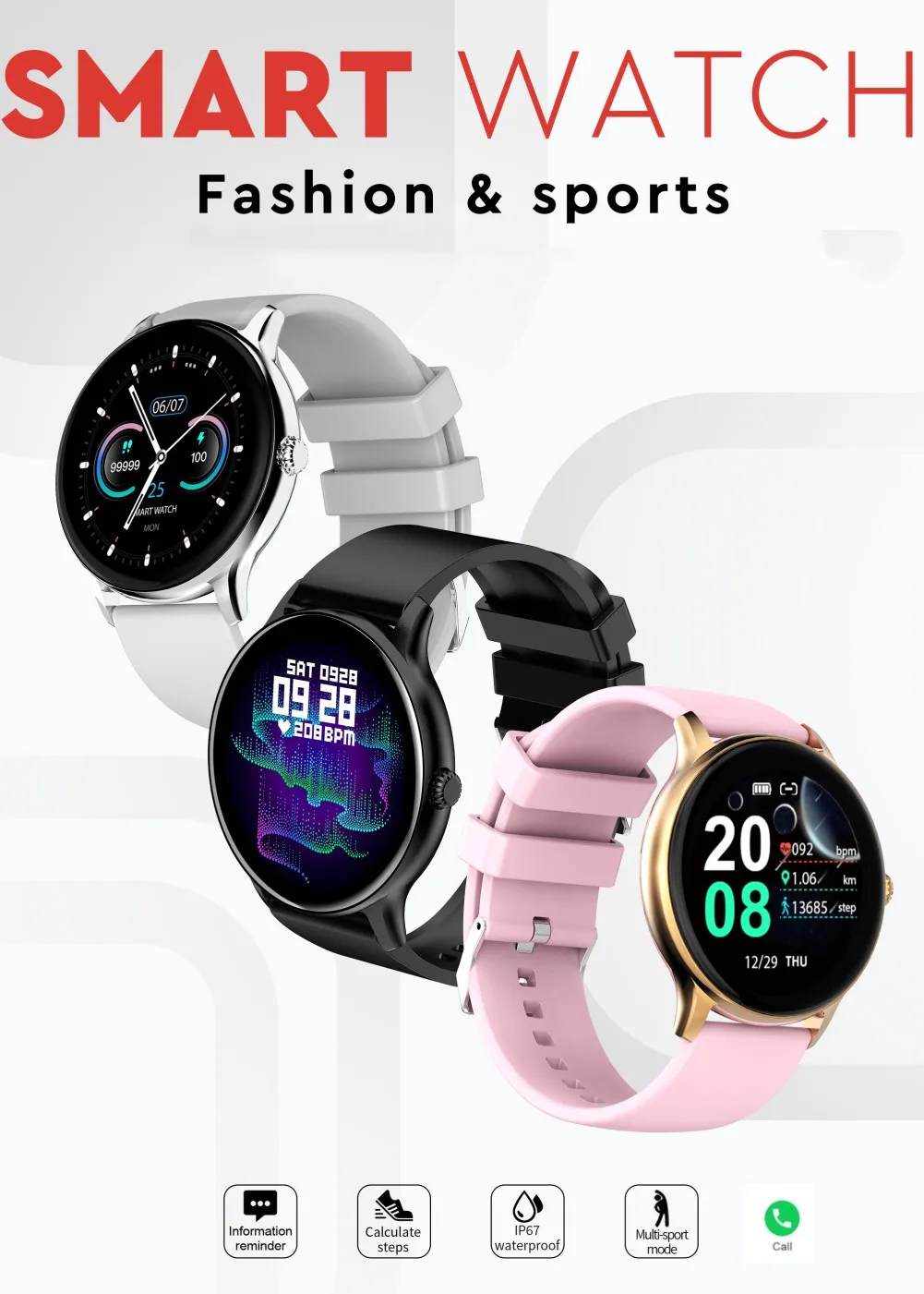 

Bluetooth Call Smart Watch Metal Round Screen Sport Smartwatch Mountain Climbing Remote Control Photo Waterproof BraceletFor Ma