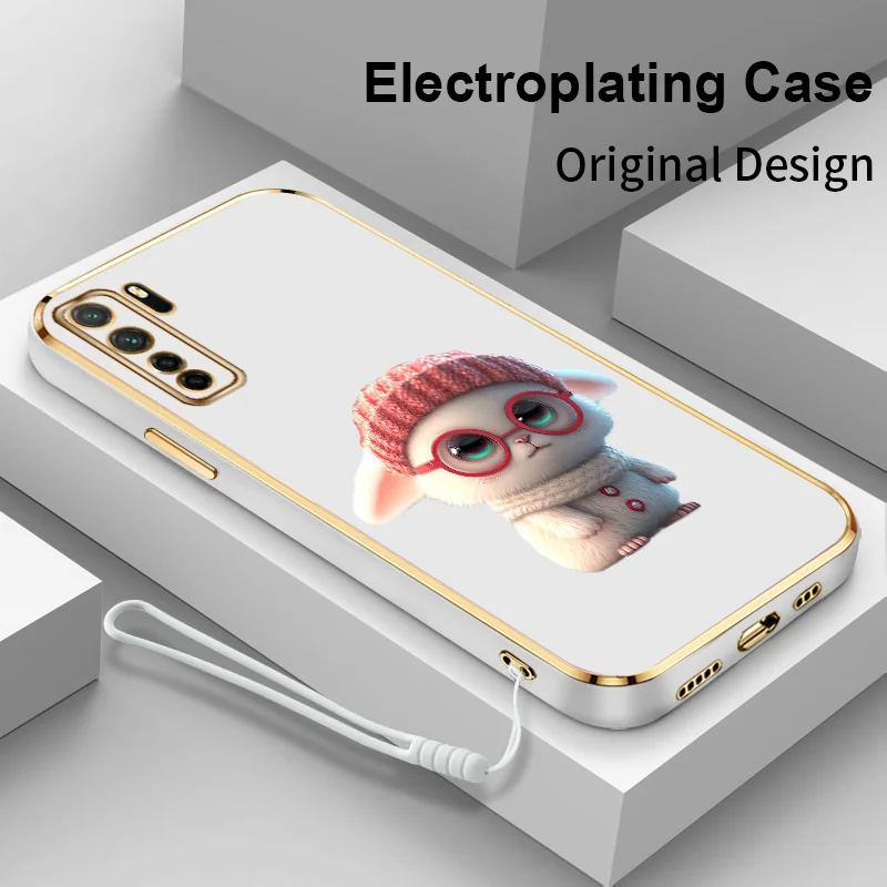 

New Square Pink Rabbit Electroplating Phone Case for Huawei Nova 7 SE 8i 9 SE 10 Pro Y70 Plus P40 Lite 5G Honor 50 50 Lite Cover