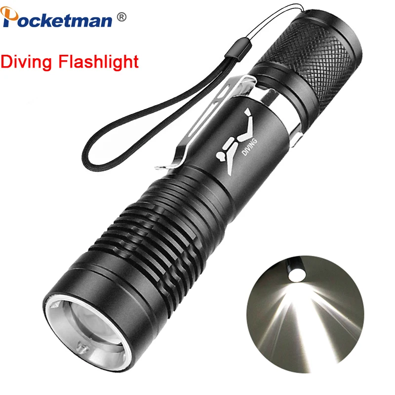 LED Flashlight With Hand Rope Professional Diving Flashlight Lamp Waterproof Diver Diving Flash Light Underwater Torch 18650