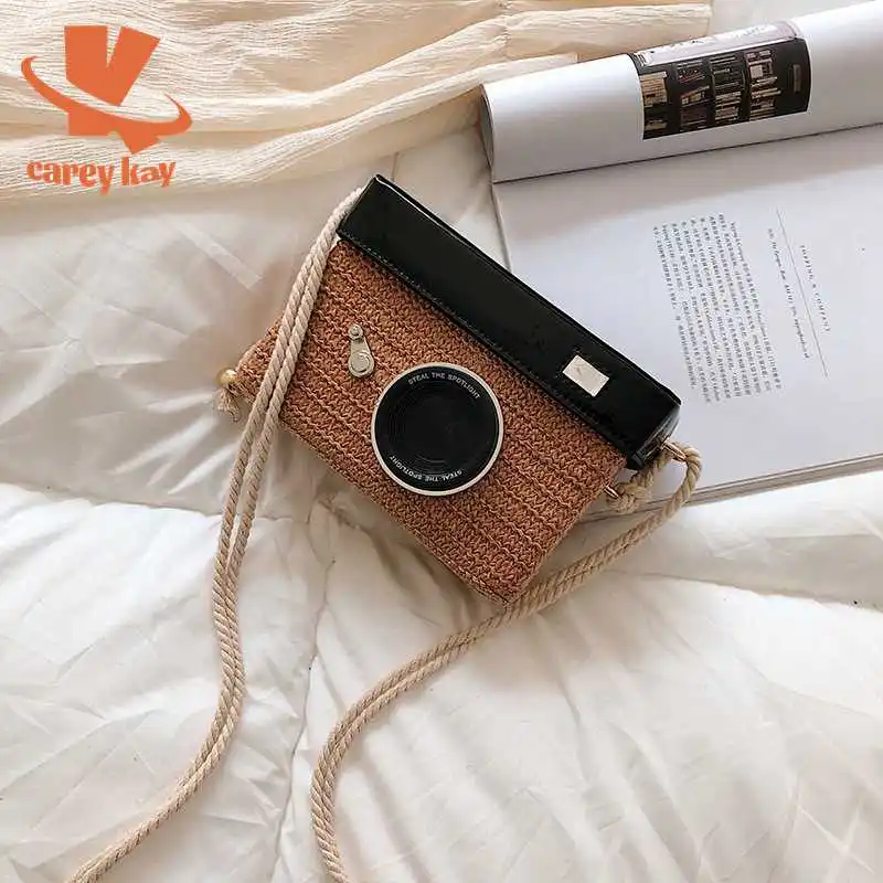 

CAREY KAY Funny Fashion Straw Camera Bag Brand Square Women's Crossbody Bags Luxury Female Shoulder Bag Designer Shopper Purse