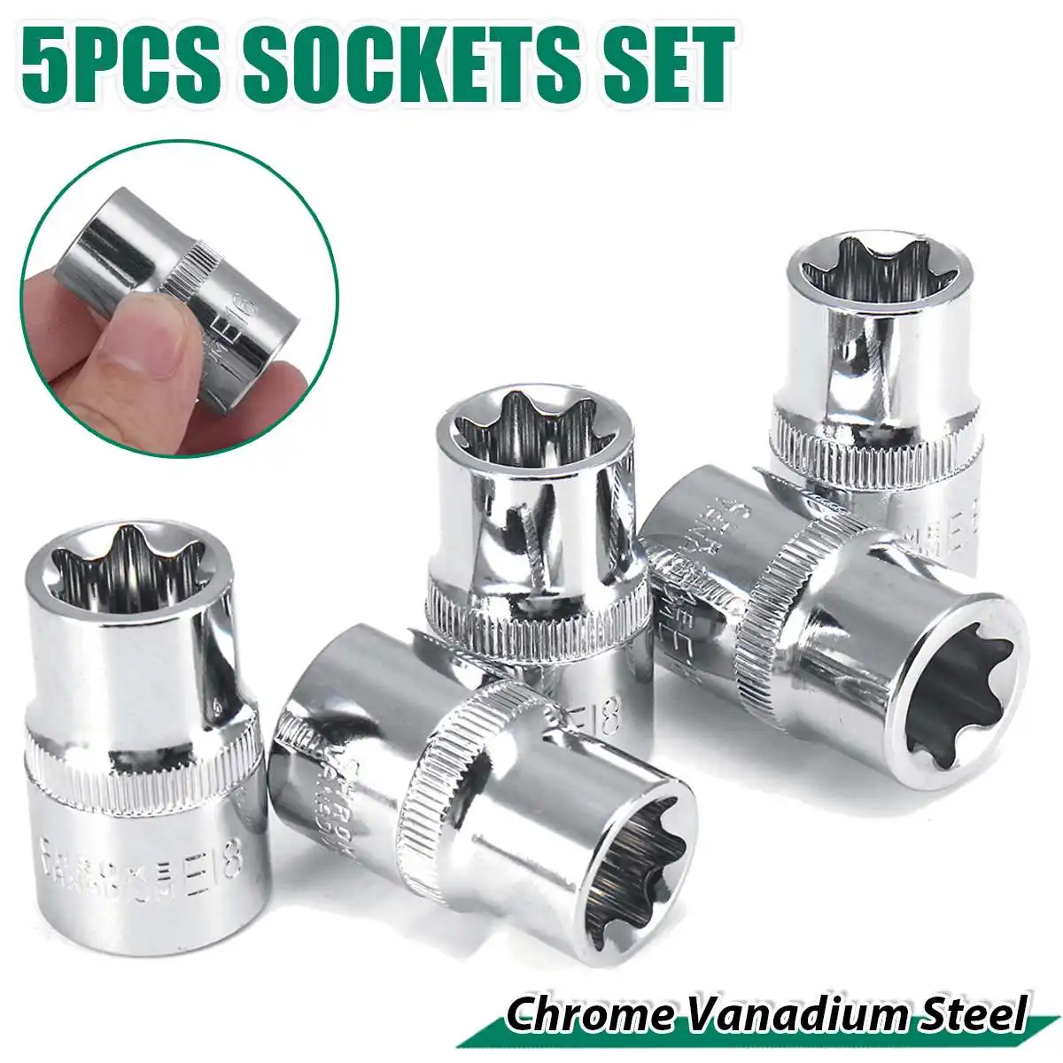 

5Pcs 1/2'' Torx Star Socket Set Femal E Type Sockets Wrench Head E10 E11 E12 E14 E16 E18 E20 E22 E24 Bolt Auto Repair Tools