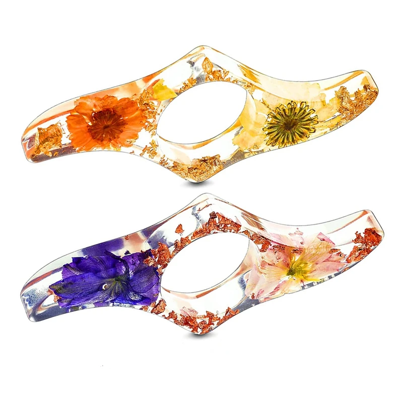 

2Pcs Dried Flower Resin Thumb Book Holder-Handmade Resin Holders Light Weight Book Opener Bookmarks (Fresh Style)