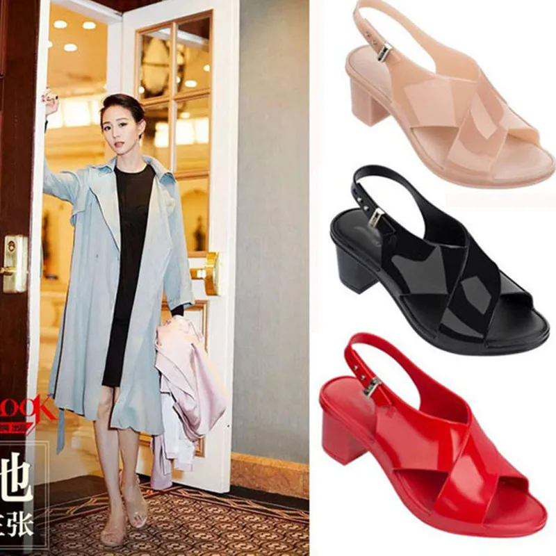 

Модные Туфли Melissa на прозрачном каблуке, женские летние сандалии, новинка, прозрачные туфли-желе на грубом каблуке, искусственные туфли на в...