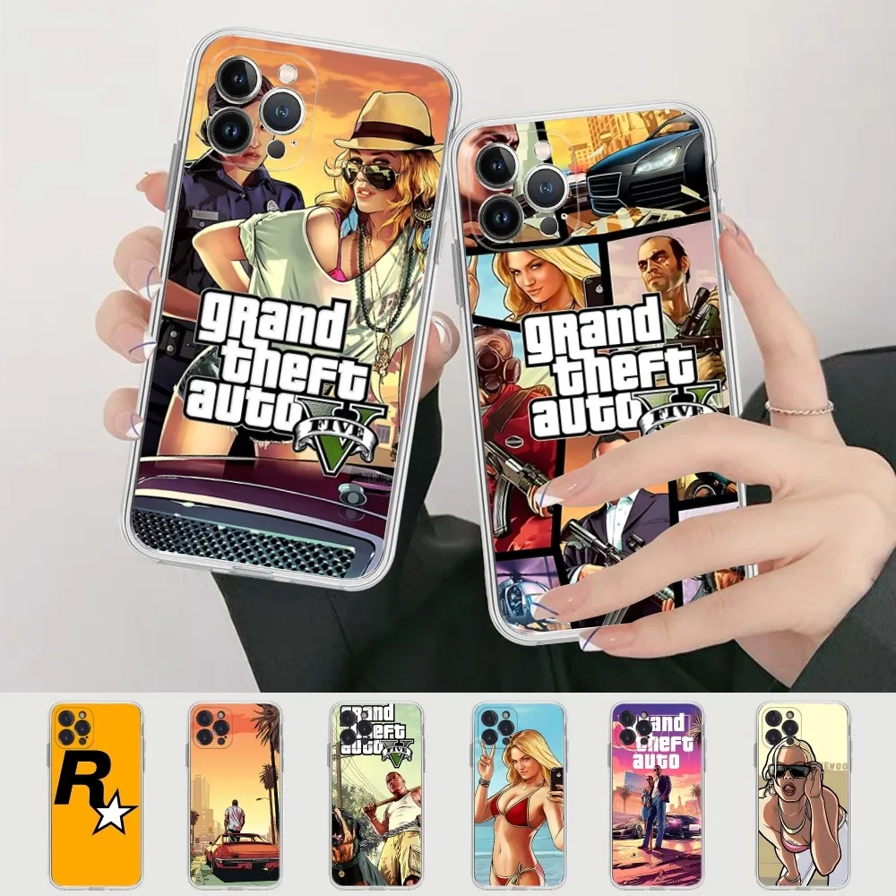 Популярный силиконовый мягкий чехол для телефона Game G-TA 5 G-rand Iphone 16 15 14 13 12 11 Pro Mini XS