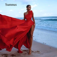 sumnus red sexy one shoulder prom dress high slit beach party dresses for women 2022 evening prom gowns vestidos de fiesta mujer