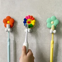 creative flower cartoon childrens toothbrush holder punch free wall mounted toothbrush hanger electric toothbrush shelf
