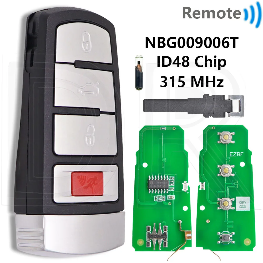 

Отличный чип ID48 315 МГц NBG009006T, полуумный автомобильный пульт дистанционного управления, умный ключ для VW Volkswagen Passat 2006-2013 CC 2009-2015