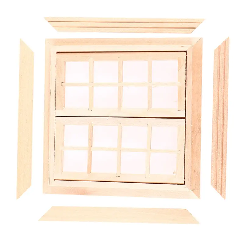 1:12 Dollhouse DIY Miniature Door Window 16 Grids Wooden Square Windows Model Home Doll House Decor Accessories images - 6