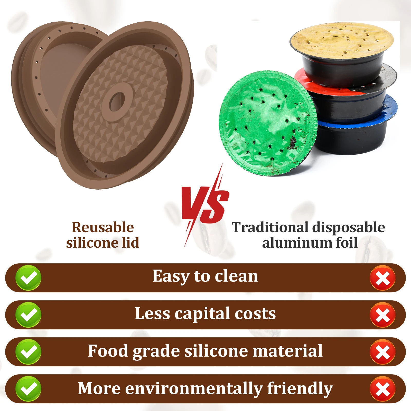 Многоразовые силиконовые крышки для кофейных капсул идеально подходят марки