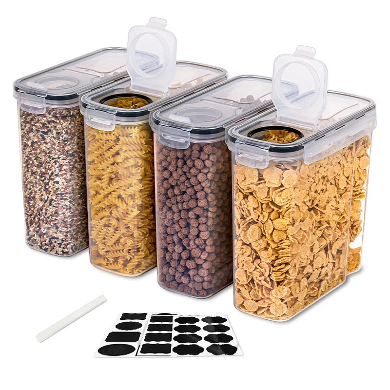 

4Pcs Cereal Storage Containers Airtight Food Storage Box Large PP Kitchen Keeper Easy Pouring Lid Sealed Cans