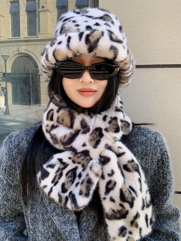 Северо-восточная морозостойкая плюшевая шапка в стиле ретро с леопардовым