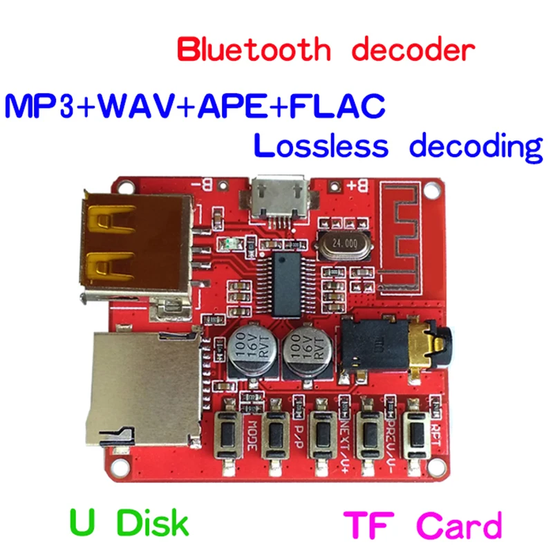 Lossless Decoding Module Wireless Bluetooth MP3 Decoder Board 3.7-5V BLE 4.1 Circuit Board Micro USB TF Card Interface