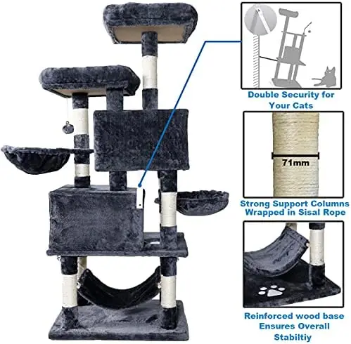 

Cat Tree for Indoor Cats- Multi-Level Cat Tree for Big Cats -Cat Condo Big - Cat Climbing Tower-Pet Play House