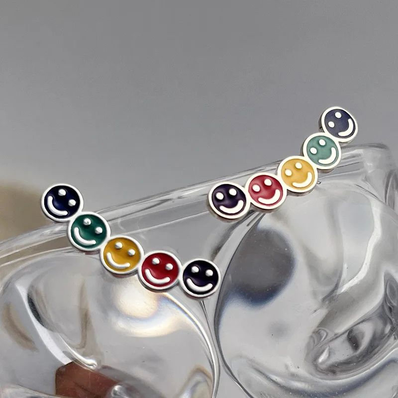 Silvology Real 925 Sterling Silver Rainbow Smile Stud Earrings for Women Colorful Drip Glaze Cute Earring Creative Fine Jewelry