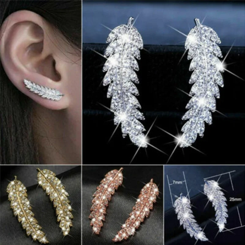 

Fashion Feather Stud Earrings for Women Wedding Fine Jewelry Angle Wing CZ Leaves Earrings Brincos pendientes Xmas Gifts Fashion