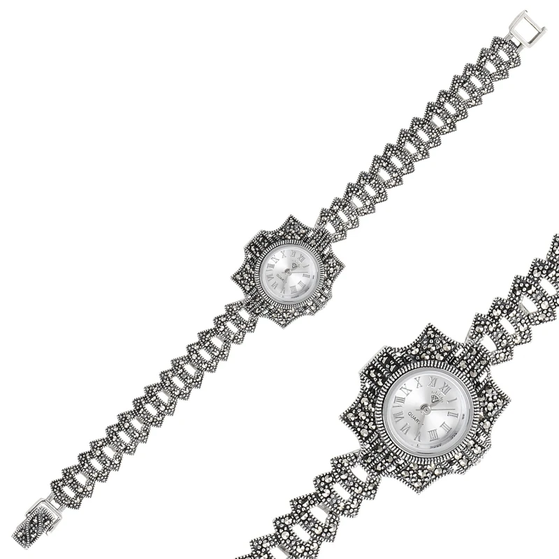 

Silver 925 Sterling Marcasite Sleeve Clock