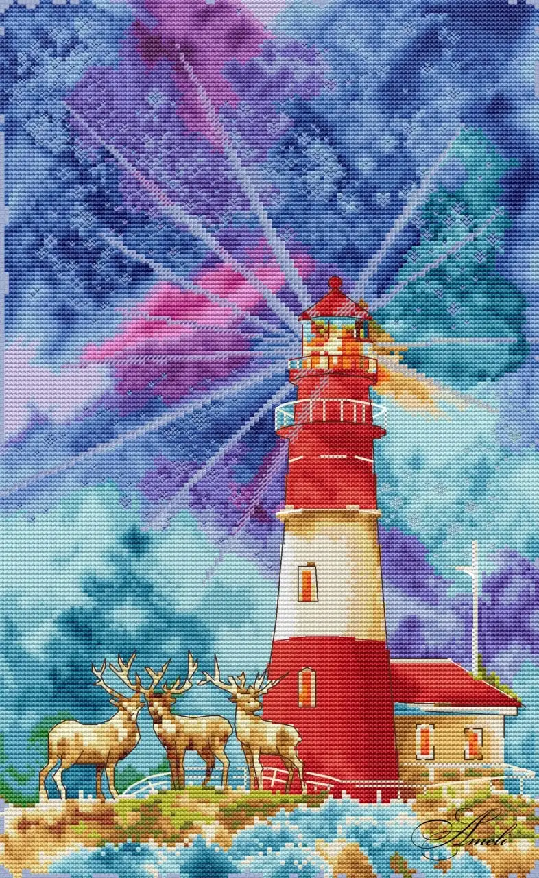 Маяк и олень 33-46 DIY игольная работа Набор для вышивки крестом 28ct 14ct 32ct Металлик aida