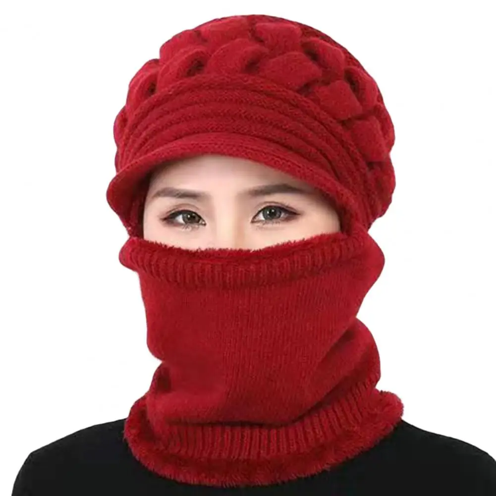 

Hat Scarf Set Short Brim Windproof Grandma Hat Scarf Set Full Protection Elderly People Winter Hat
