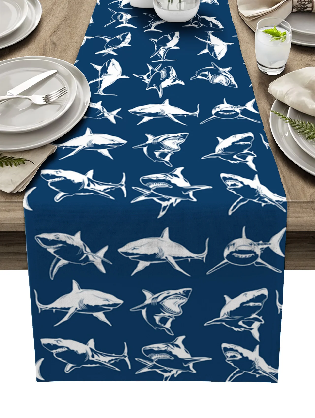 

Shark Simple Silhouette Table Runner Dining Tea Table Shoe Cabinet Cover Table Flag Wedding Party Decoration
