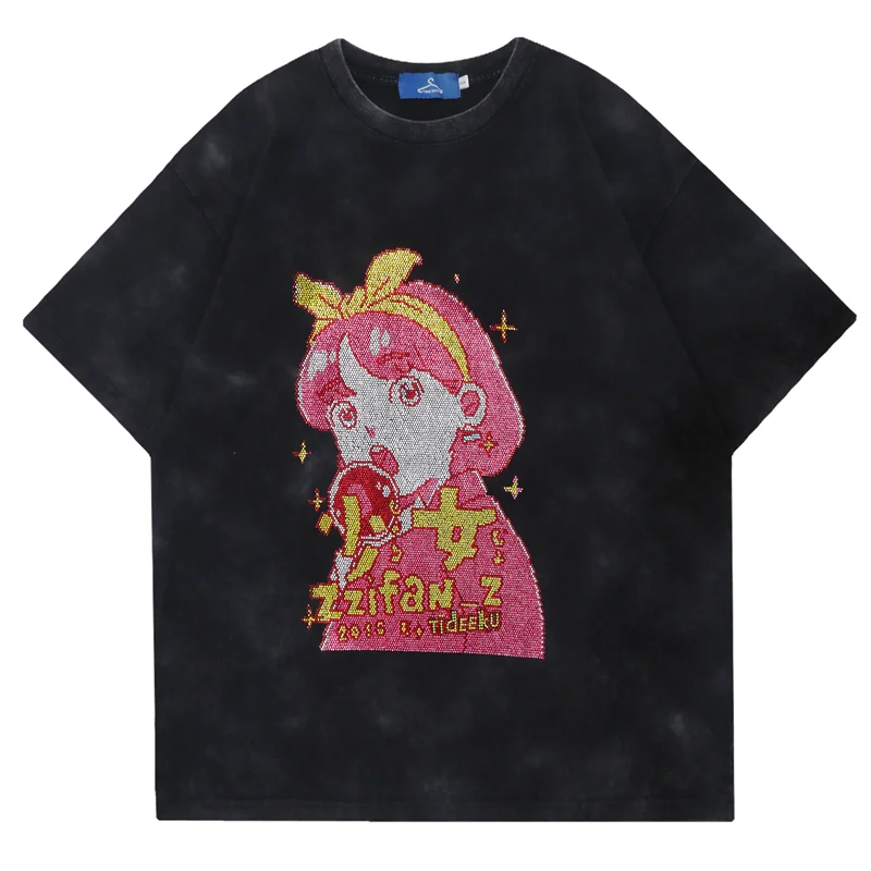 

2022 Hip Hop Oversized T Shirt Anime Girl Diamond Harajuku Japanese Streetwear Men Fashion Casual Summer Short Sleeve T Shirts