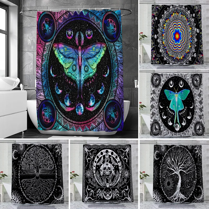 

Hot Sale Shower Curtain Helios Moon Phase Skeleton Shower Cloth Waterproof Anti-mold Shower Cloth Bathroom Partition Curtain