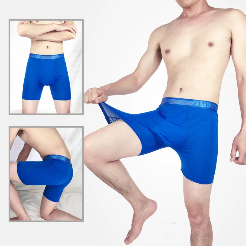 3 Pcs/Lot New Men's High Quality Long Panties Shorts Ice Silk Underwear Breathable Sports Shorts Fitness Boxers