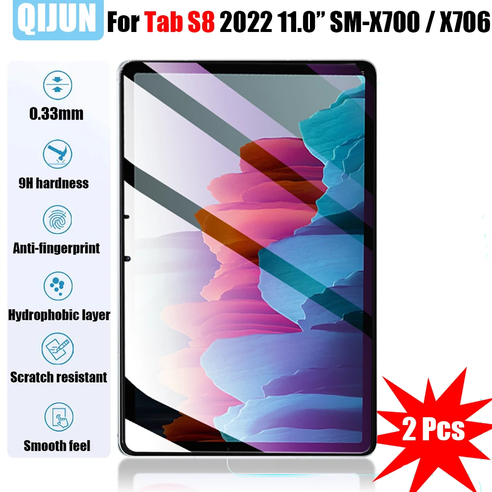 

Tablet Tempered glass film For Samsung Galaxy Tab S8 11.0" 2022 Scratch explosion Proof Anti fingerprint 2 Pcs SM-X700 SM-X706