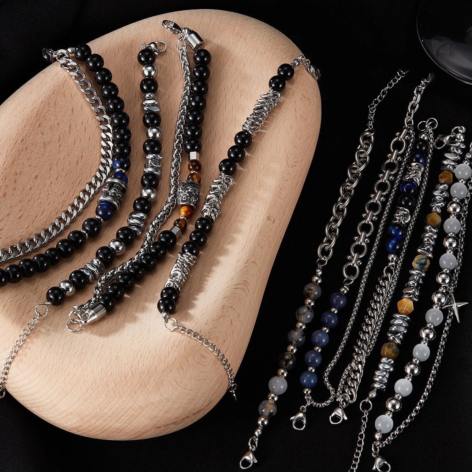 Модные ювелирные изделия из лавового камня тигровый глаз кошачий двухслойные