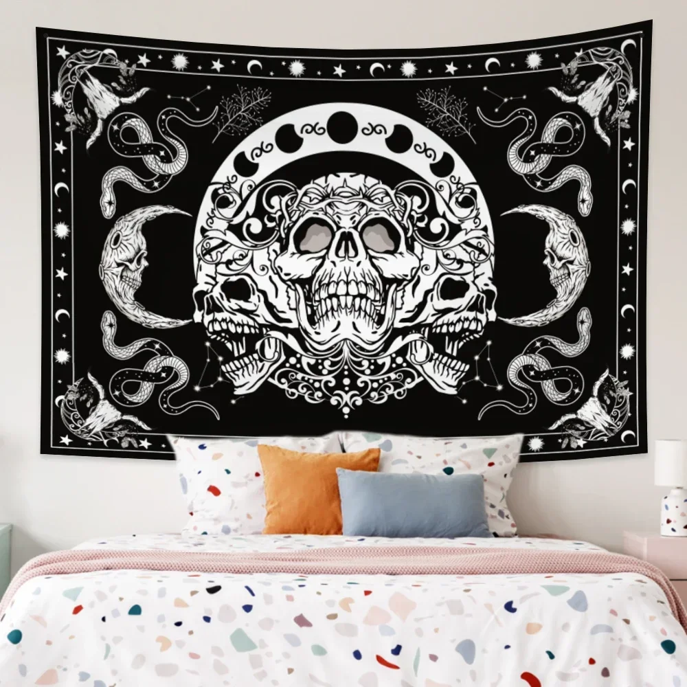 Witchcraft Skull Moon Tapestry Mountain Wall Hanging Psychedelic Mandala Rug Cloth Home Decor