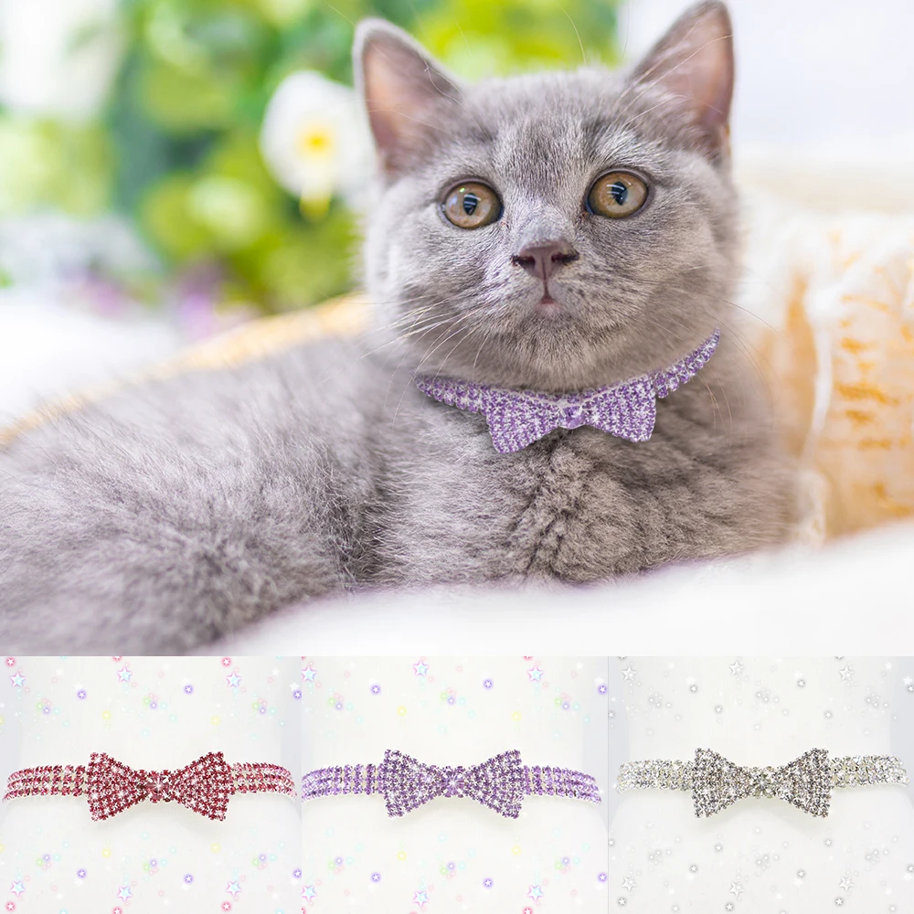 

Bling Rhinestone Dog Cat Collar Pet Puppy Kitten Diamante Bow Tie Accessories Necklace Pet Collars For Small Dogs Cats Chihuahua