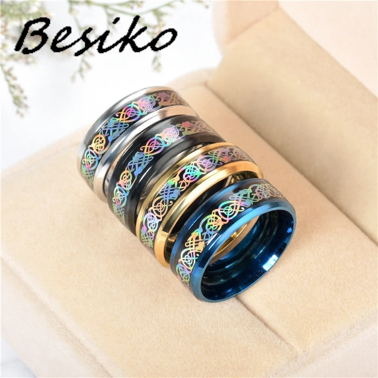 Кольцо Besiko диаметром 8 мм из нержавеющей стали с разноцветным рисунком дракона