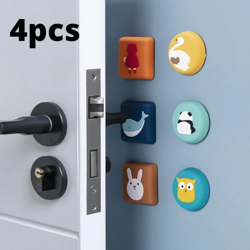 

4Pcs Door Crash Pad Doorknob Stopper Thickening Mute Door Fenders Wall Silicone Cartoon Animals Fender Lock Protective Pad Stop