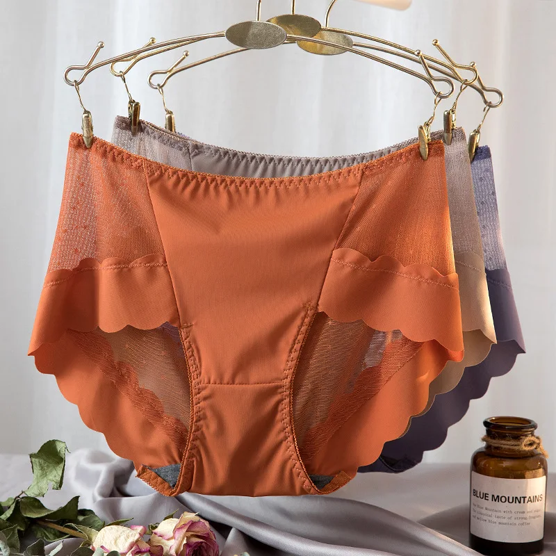 

Lace Seamless Underwear Women's Ice Silk Hip-Wrapped Graphene Sexy Mesh Transparent Sexy Hot Women's Briefs panties women