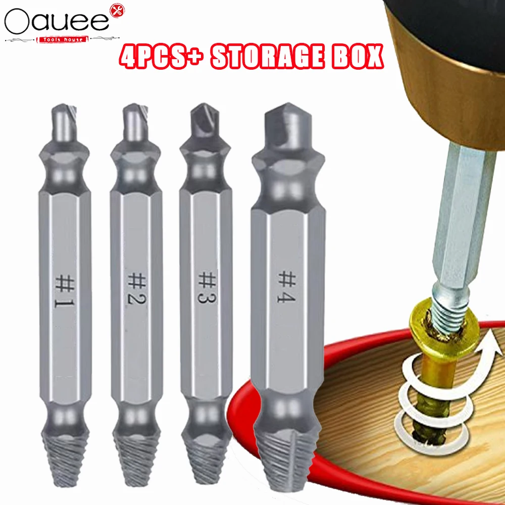 

4pcs Damaged Screw Extractor Drill Bits Guide Set Broken Speed Out Easy Out Bolt Stud Stripped Screw Remover Tool