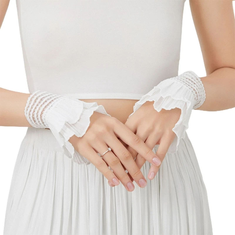 

Pleated Ruffle Cuffs Steampunk Wrist Cuff Bracelet Embellishment for Girl