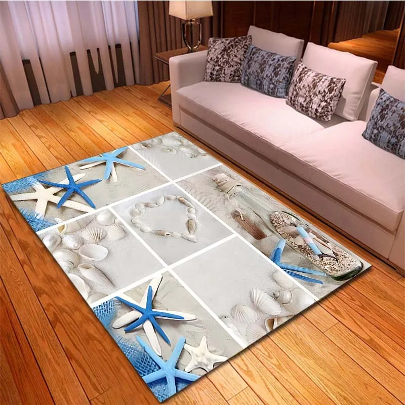 

fashion design Sea Beach Biology Starfish Shells 3D Print Floor Mat Living Room Carpet Soft Flannel Play Mat for Boys and Girls
