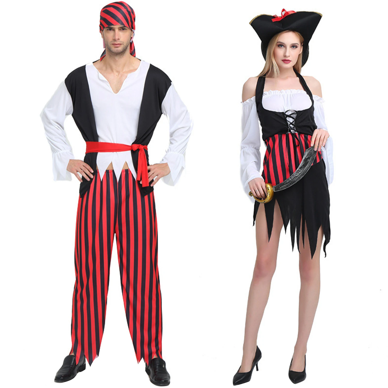 Men Women Pirate Pirates Of The Caribbean Cosplay Captain Jack Sparrow Costume Adult Female Male Female Carnival Halloween Sexy