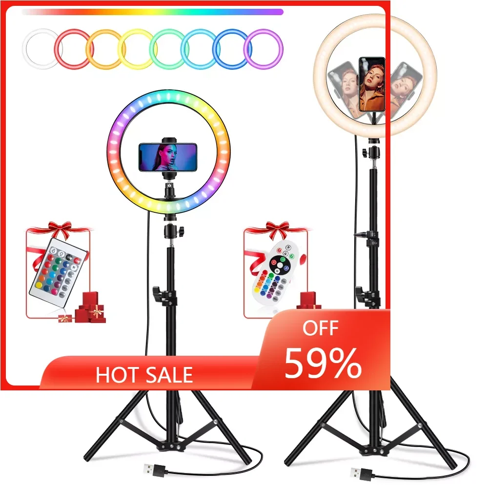 

Inch Led Ring Light Usb RGB Ringlamp USB Light Ring Photo Selfie Lamp with Remote Phone Stand for Streaming Video Photography