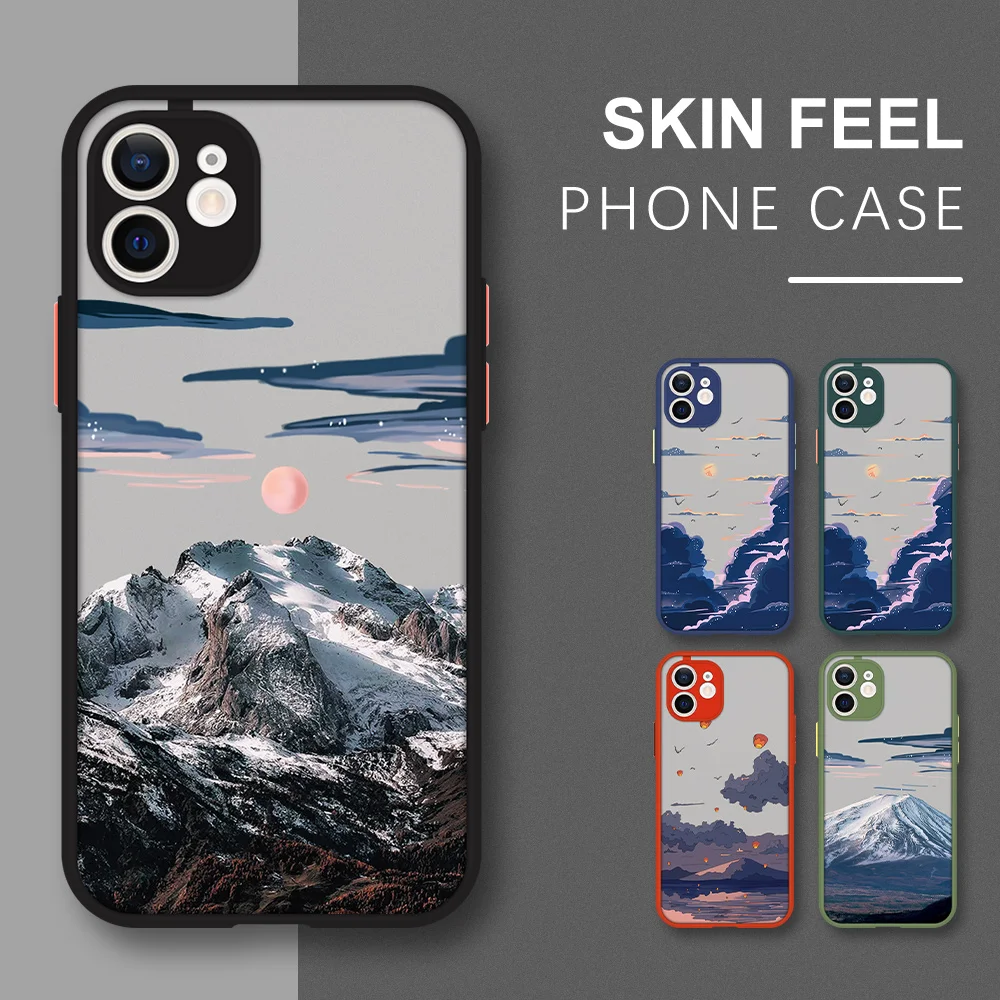 

For IPhone 13 12 11 Pro Max Mini Landscape Painting Phone Case Funda For IPhone XS Max XR X 7 8 6 6S Plus SE Skin Feeling Cover