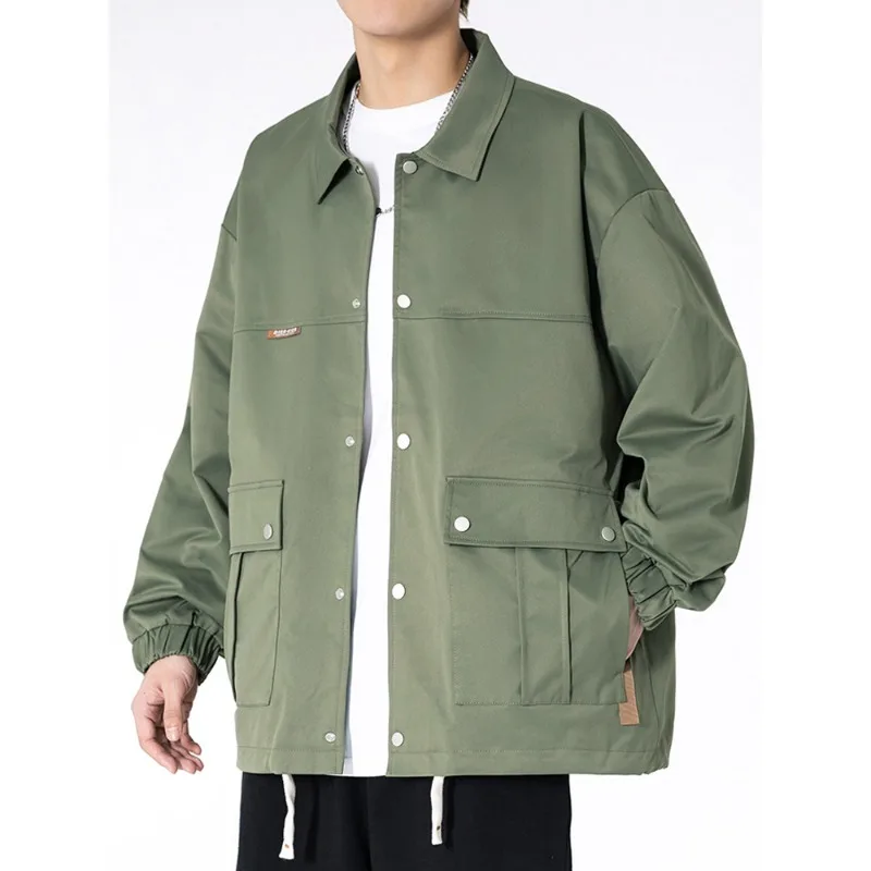 

2023 New Multi-Pockets Spring Men's Jackets Plus Size Fashion Turn-Down Collar Loose Casual Windbreaker Cargo Coat 8XL 9XL