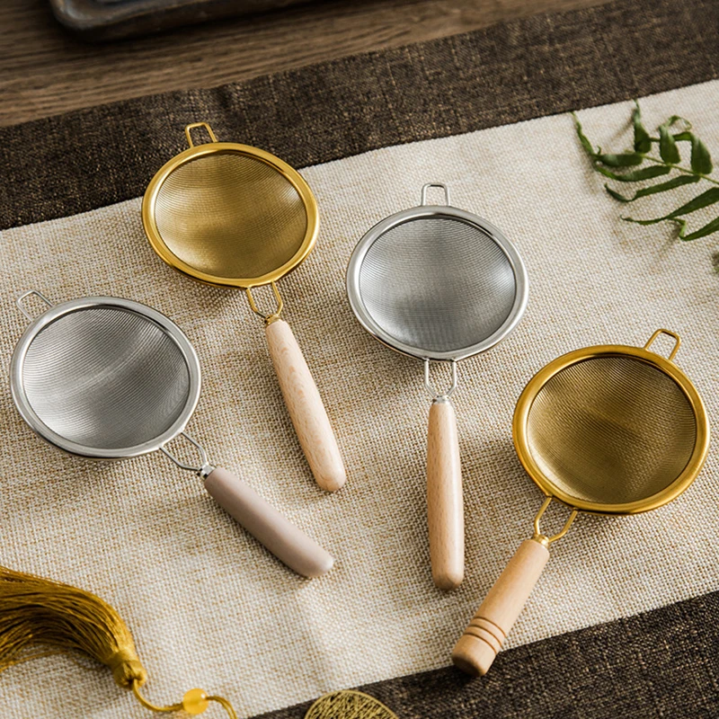 Сетчатый сито из нержавеющей стали с деревянной ручкой