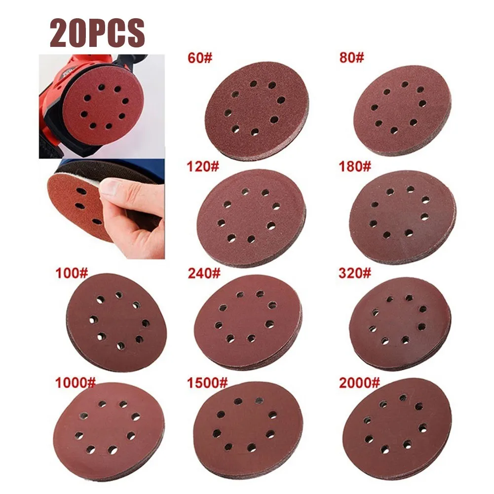 

20pcs 5 Inch 125mm Round Shape Sandpaper 8 Hole Sanding Discs Hook & Loop 40-2000 Grit Sanding Paper Buffing Sheet Polishing Pad