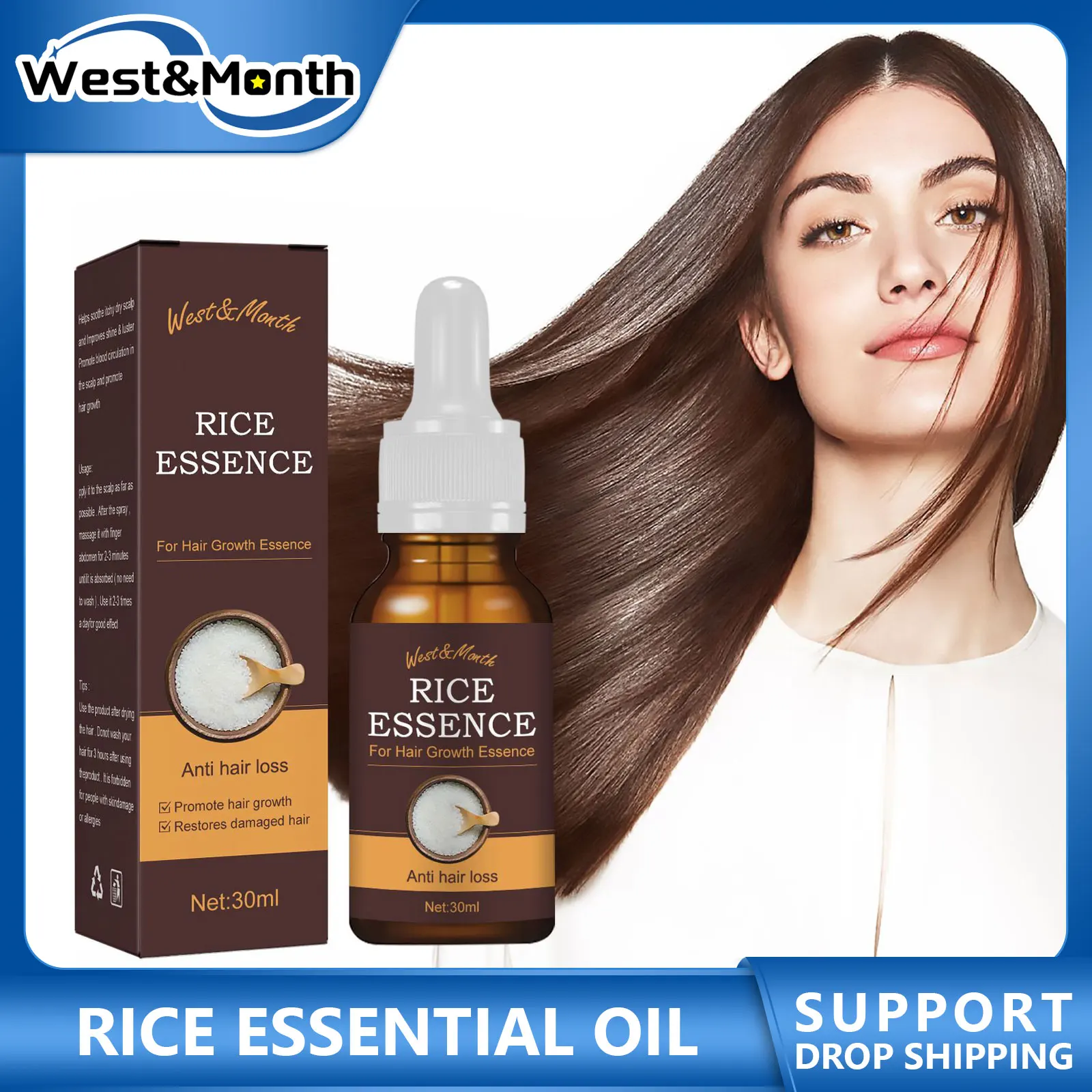 

30ml Rice Hair Care Essential Oil Anti Hair Loss Serum Fast Growth Nourishing Repair Scalp Dry Frizzy Damaged Hair Care Product