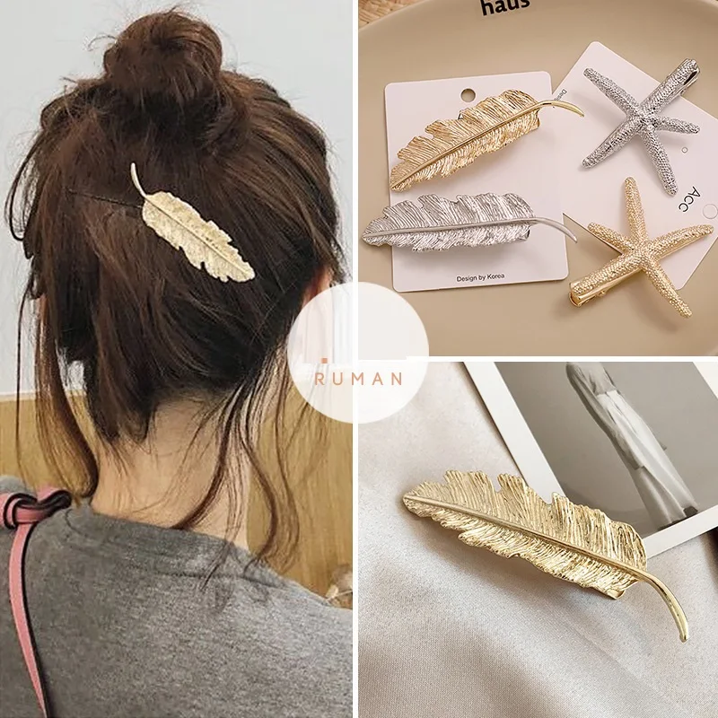 

Simple Metal Starfish Hair Clip South Korea Gold Leaf Hairpins Headdress Bangclip Duck Bill Side Hair Accessories Headwear