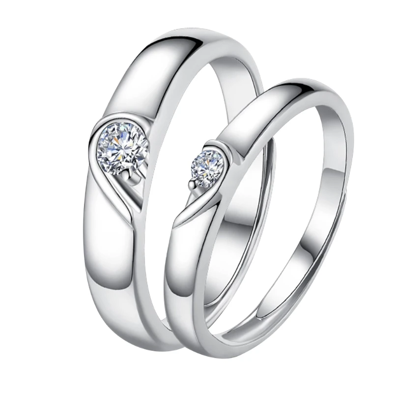 

Simple Heart Shape Matching Lover Ring Friendship Adjustable Couple Rings Jewelry Decor Promise Wedding Ring Band Sets