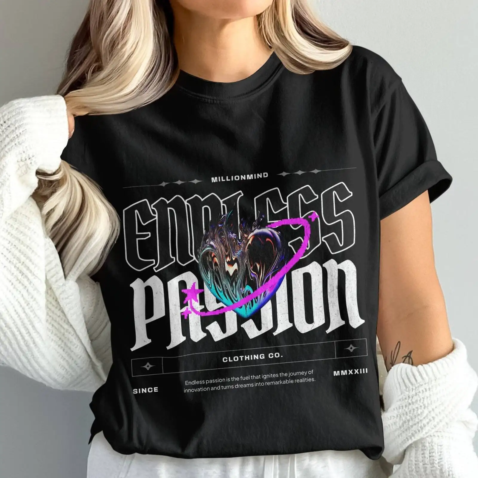 Бесконечная страсть футболка абстрактный дизайн сердца винтажный стиль