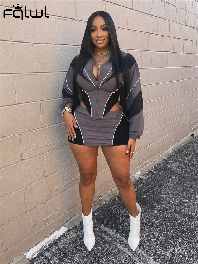 Habbris осень-зима женская повседневная ветровка с юбкой комплект 2024 цветных блоков