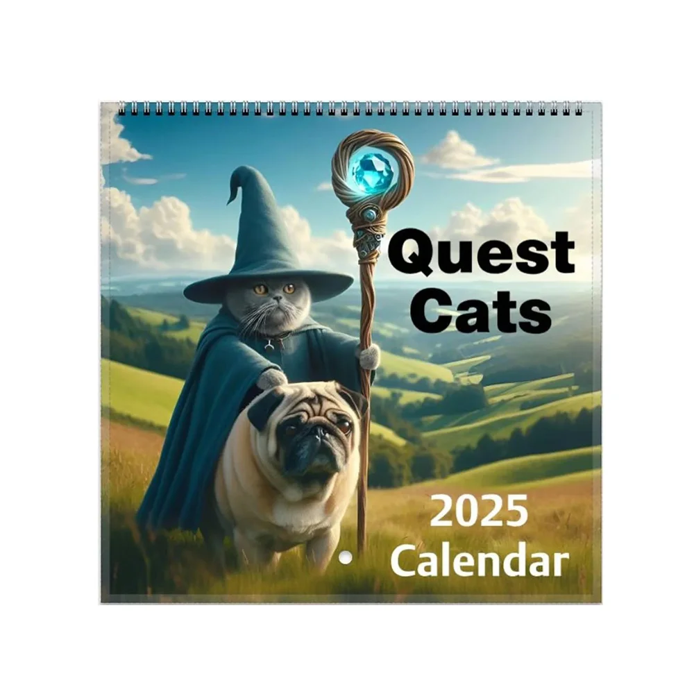 Странный средневековый календарь с изображением кошек настенный 2025 год