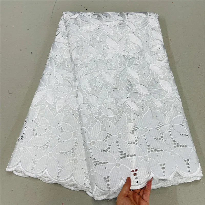 

White African Lace Fabric Cotton Swiss Voile In Switzerland Material Embroidery Cloth Coton Tissu Broderie Africain Suisse NC74